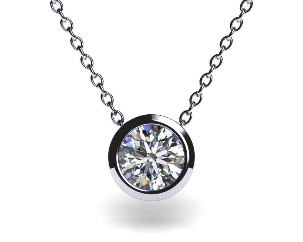 0.75 Ct Brilliant Cut Solitaire Diamond Bezel Set Pendant White Gold