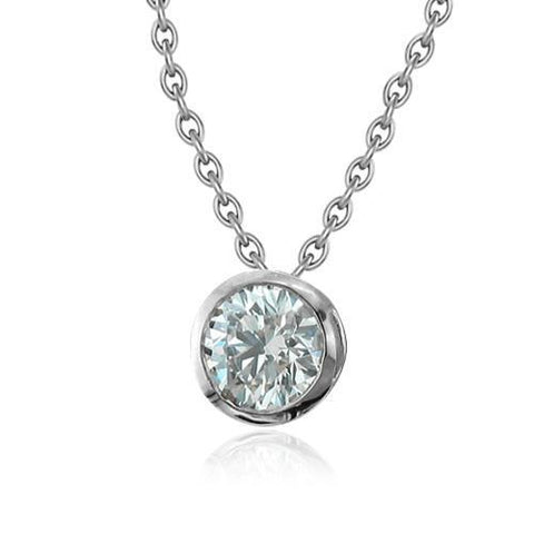 1.00 Ct Round Cut Diamond Bezel Set Pendant With Chain White Gold