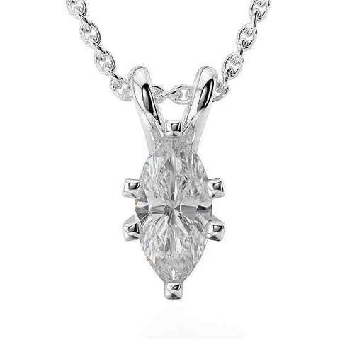 1.5 Carats Marquise Cut Diamond Ladies Necklace Pendant Gold 14K