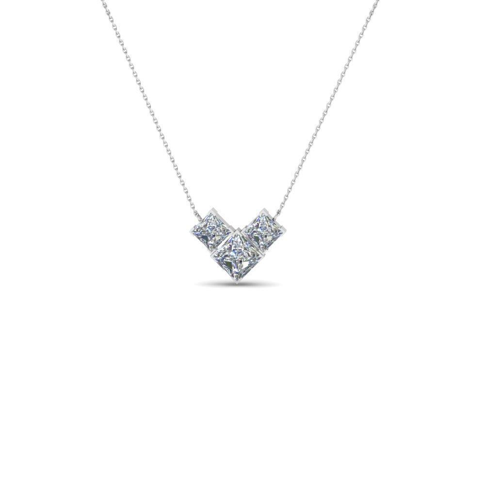 1.5 Carats Princess Cut Diamonds Pendant Necklace White Gold