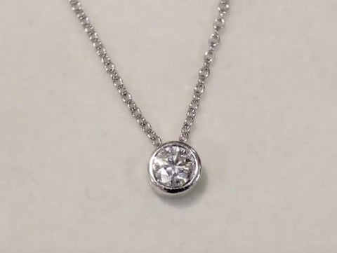 1 Carat Bezel Set Round Diamond Necklace Pendant White Gold 14K