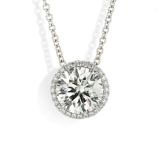 3.5 Carats Round Diamond Lady Necklace Pendant Gold White 14K
