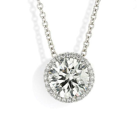 3.5 Carats Round Diamond Lady Necklace Pendant Gold White 14K