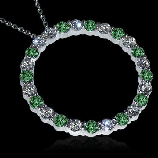Pendant Necklace 8.75 Carat Green White Diamonds Circle Pendant Necklace