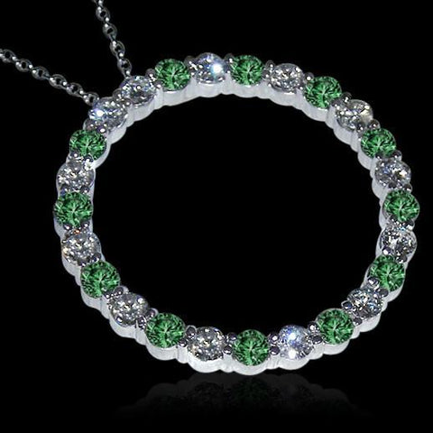 Pendant Necklace 8.75 Carat Green White Diamonds Circle Pendant Necklace