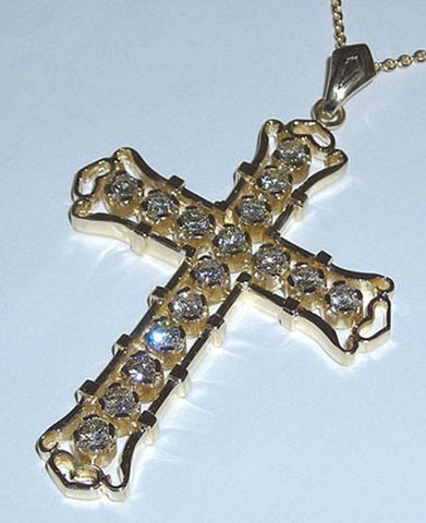 Cross Pendant Chain Necklace Diamonds 4 Carats G Vs1 Yellow Gold