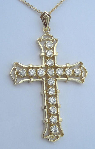Cross Pendant Chain Necklace Diamonds 4 Carats G Vs1 Yellow Gold
