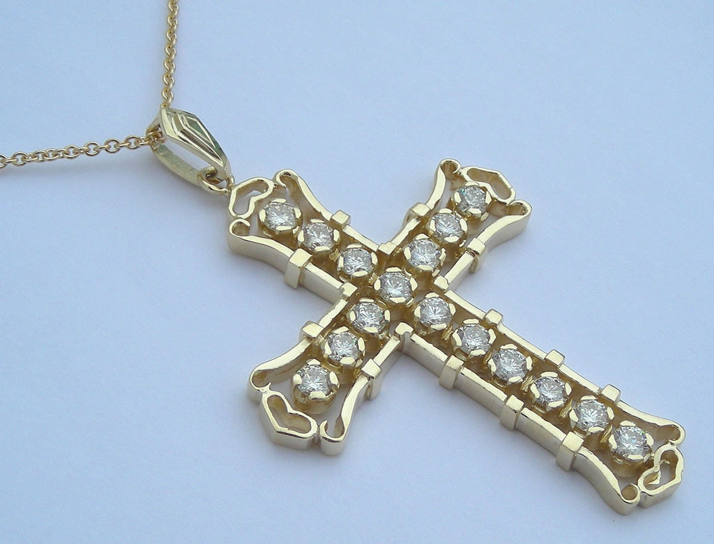 Cross Pendant Chain Necklace Diamonds 4 Carats G Vs1 Yellow Gold