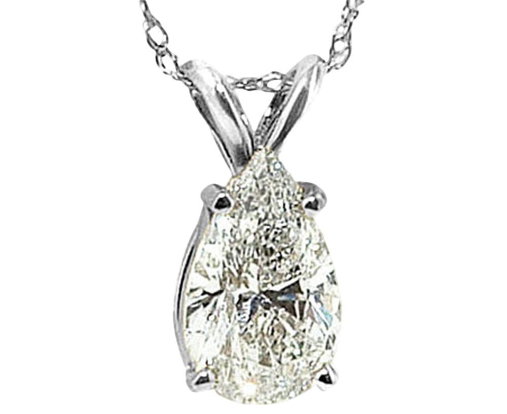 Pear Diamond Solitaire Pendant Women Necklace White Gold New  3 Cts.