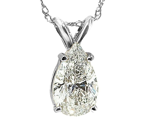 Pear Diamond Solitaire Pendant Women Necklace White Gold New  3 Cts.