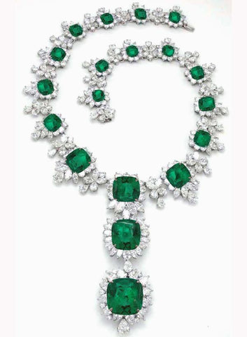 Diamonds & Green Emerald 209.68 Carats Platinum Necklace Pendant Bridal Jewelry