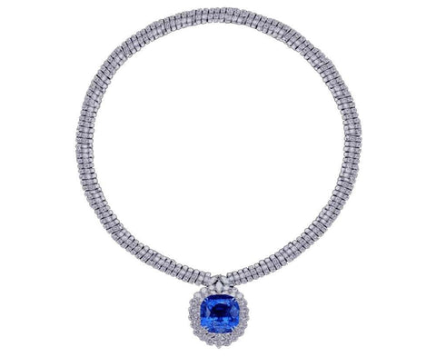 Gorgeous 88.67 Carats Blue Sapphire & White Diamonds Platinum Necklace Pendant