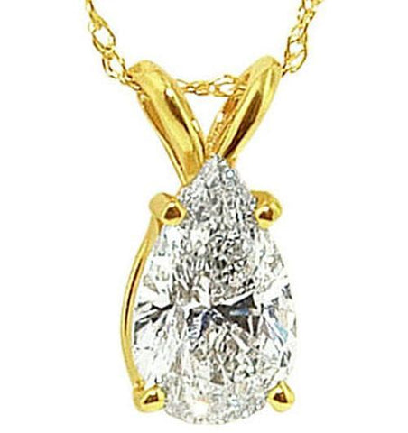 Gorgeous Necklace 2 Carat Pear Diamond Solitaire Pendant Necklace Yellow Gold