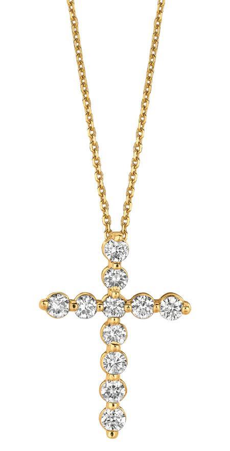 Sparkling 1.01 Carat Round Diamond Cross Necklace Pendant Gold Yellow