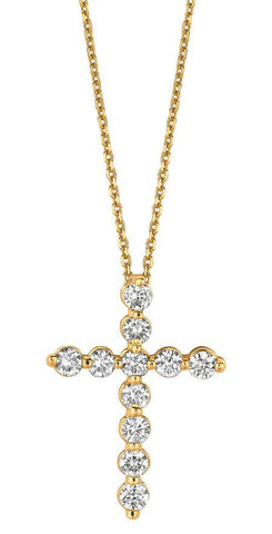 Sparkling 1.01 Carat Round Diamond Cross Necklace Pendant Gold Yellow
