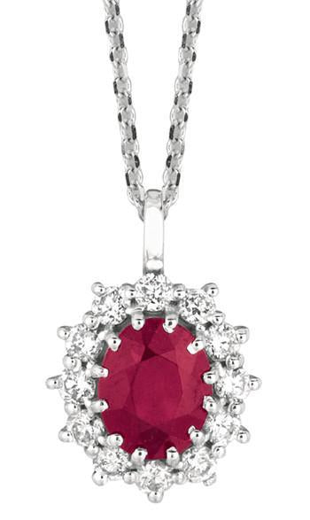 Sparkling 3.48 Carat Round Diamond And Oval Ruby Necklace Gold Pendant New