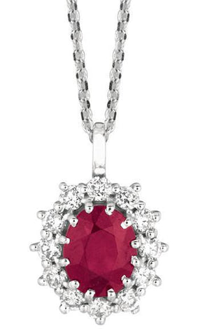 Sparkling 3.48 Carat Round Diamond And Oval Ruby Necklace Gold Pendant New