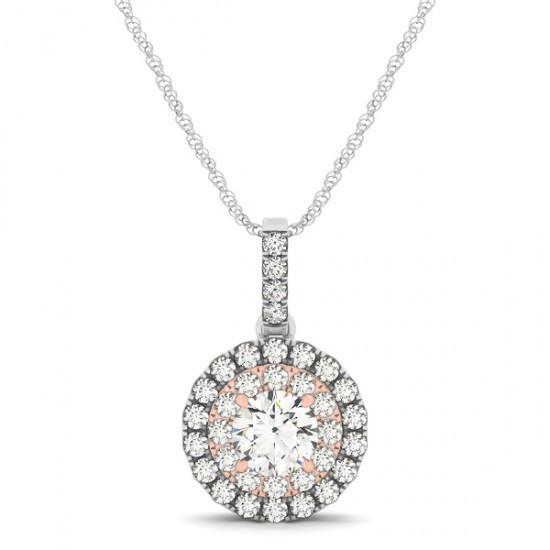 1.15 Carats Round Diamonds Two Tone Gold 14K Pendant Necklace