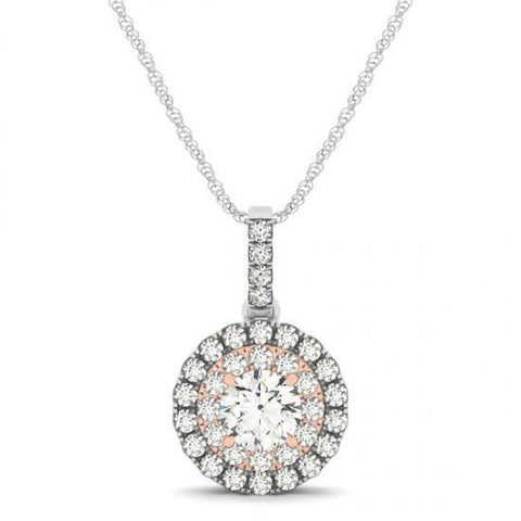 1.15 Carats Round Diamonds Two Tone Gold 14K Pendant Necklace