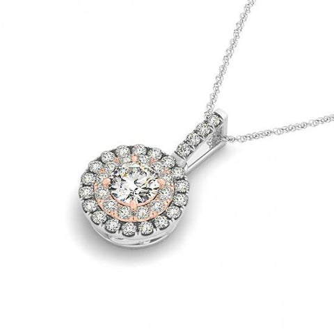1.15 Carats Round Diamonds Two Tone Gold 14K Pendant Necklace