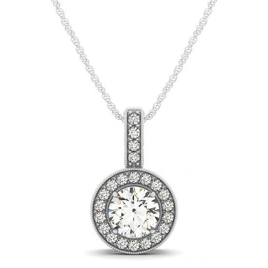 1.40 Carats Round Diamonds White Gold 14K Pendant Necklace Without Chain
