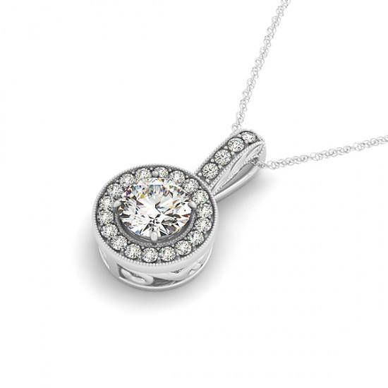 1.40 Carats Round Diamonds White Gold 14K Pendant Necklace Without Chain