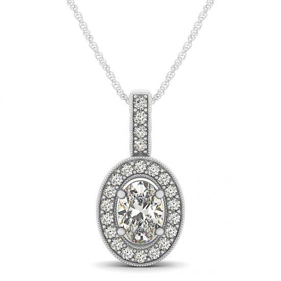 Oval & Round Diamonds 1.50 Carats Pendant Necklace Without Chain Gold 14K