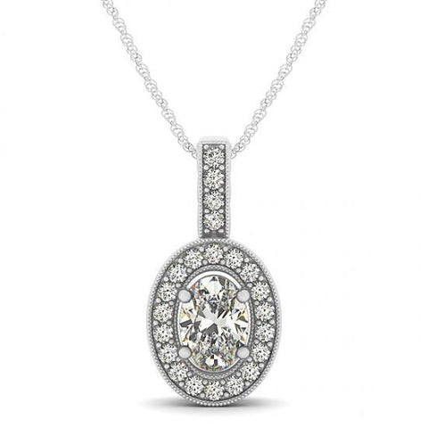 Oval & Round Diamonds 1.50 Carats Pendant Necklace Without Chain Gold 14K