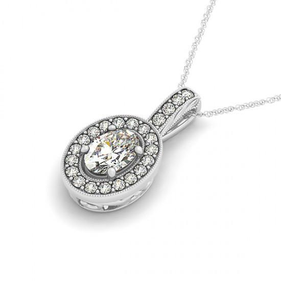 Oval & Round Diamonds 1.50 Carats Pendant Necklace Without Chain Gold 14K