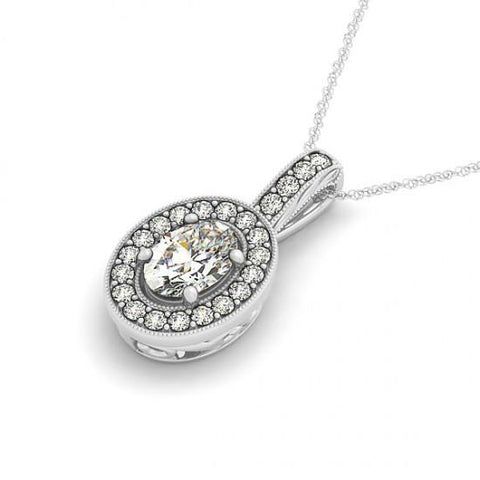 Oval & Round Diamonds 1.50 Carats Pendant Necklace Without Chain Gold 14K