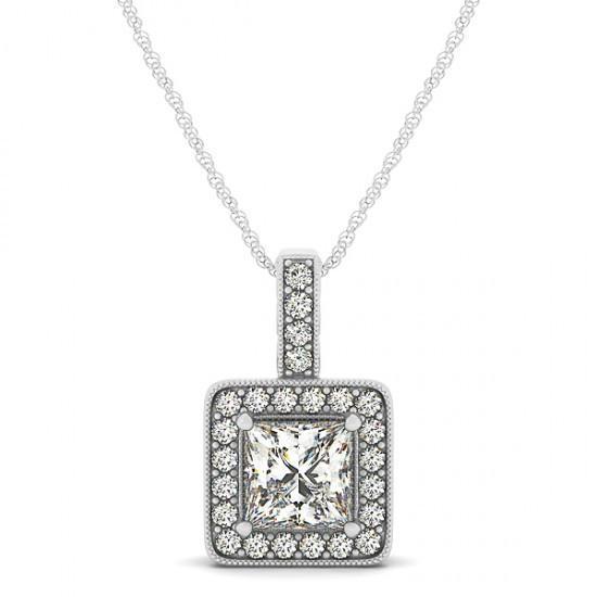 1.50 Carats Princess Diamonds Pendant Necklace White Gold 14K Without Chain