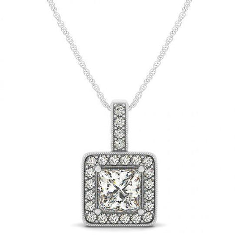 1.50 Carats Princess Diamonds Pendant Necklace White Gold 14K Without Chain
