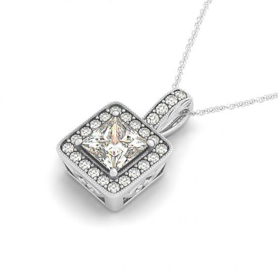1.50 Carats Princess Diamonds Pendant Necklace White Gold 14K Without Chain