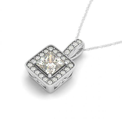 1.50 Carats Princess Diamonds Pendant Necklace White Gold 14K Without Chain