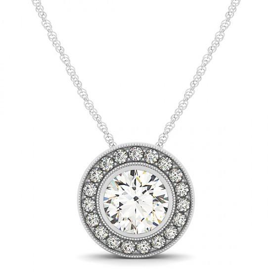 2.00 Carats Round Diamonds Without Chain Pendant Necklace White Gold 14K