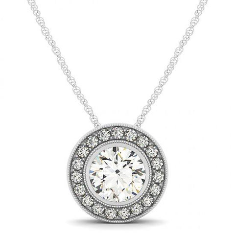 2.00 Carats Round Diamonds Without Chain Pendant Necklace White Gold 14K