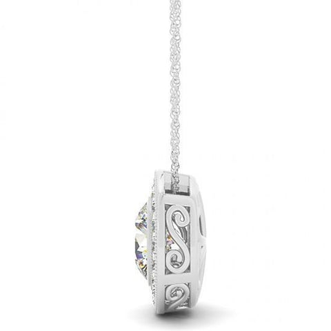 2.00 Carats Round Diamonds Without Chain Pendant Necklace White Gold 14K