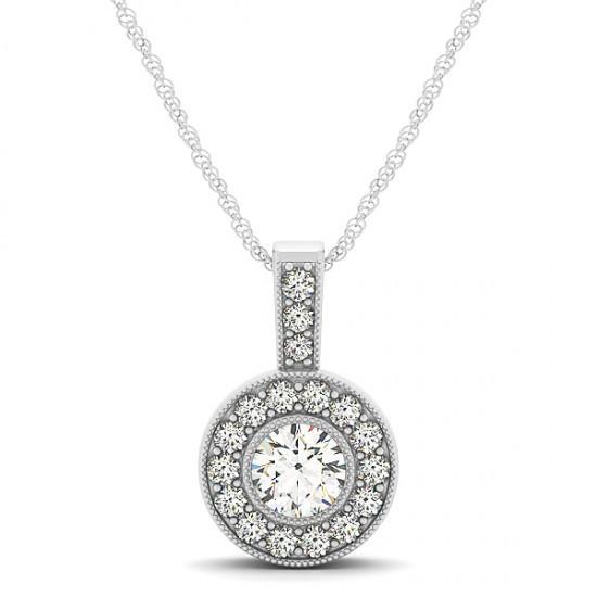 1.25 Carats Round Diamonds White Gold 14K Pendant Necklace Without Chain