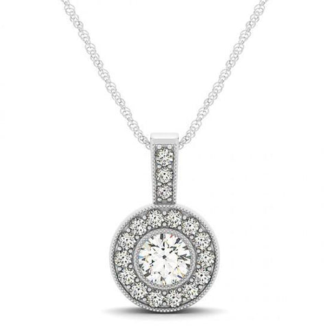 1.25 Carats Round Diamonds White Gold 14K Pendant Necklace Without Chain