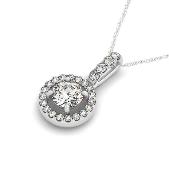 Round Diamonds Pendant Necklace Without Chain Solid Gold 14K 1.50 Carats
