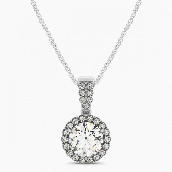 2.15 Carats Round Diamonds Pendant Necklace Without Chain White Gold 14K