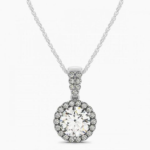 2.15 Carats Round Diamonds Pendant Necklace Without Chain White Gold 14K