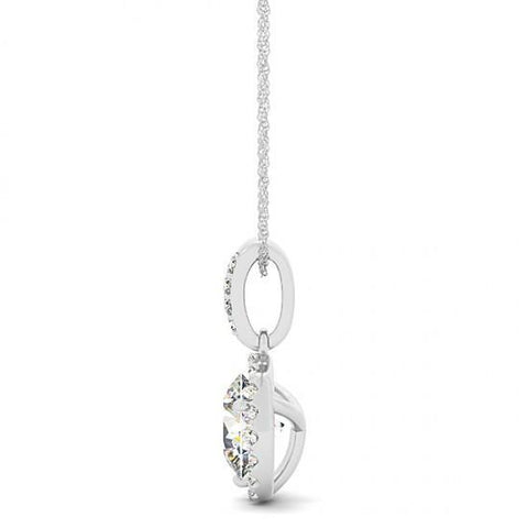 2.15 Carats Round Diamonds Pendant Necklace Without Chain White Gold 14K