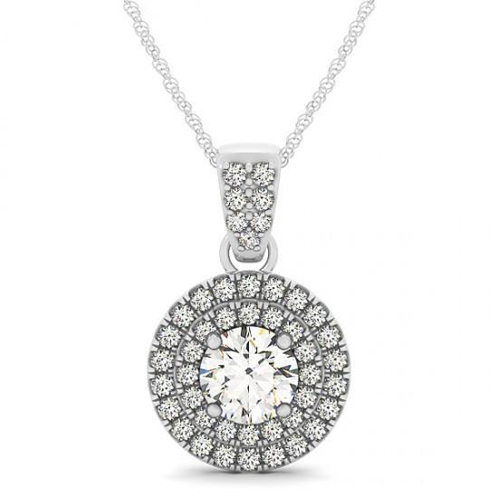 1.85 Carats Round Diamonds White Gold 14K Pendant Necklace Without Chain