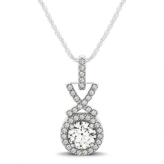 1.50 Carats Round Diamonds Pendant Necklace Without Chain Solid Gold 14K