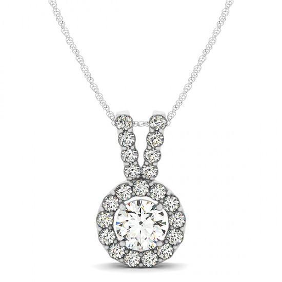 2.00 Carats Round Diamonds Prong Set Pendant Necklace Without Chain Gold 14K