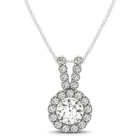 2.00 Carats Round Diamonds Prong Set Pendant Necklace Without Chain Gold 14K