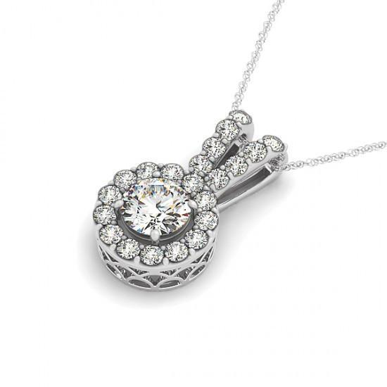 2.00 Carats Round Diamonds Prong Set Pendant Necklace Without Chain Gold 14K