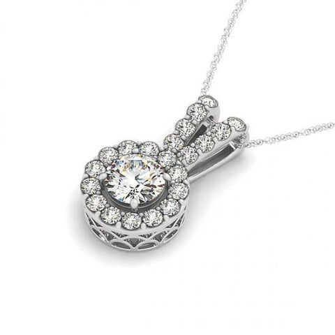 2.00 Carats Round Diamonds Prong Set Pendant Necklace Without Chain Gold 14K