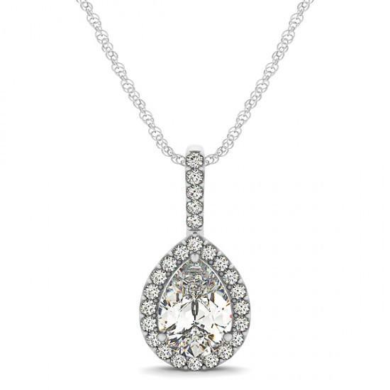 Pear & Round Diamond Pendant Necklace Without Chain 1.75 Carats Gold 14K